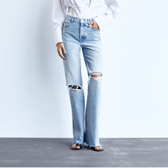 Zara 90"s high waisted wide leg distressed jeans - Picture 11 of 16